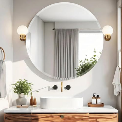24 Inch Round Frameless Bathroom Mirror, Beveled Round Mirror - size: 24"L x 24"W