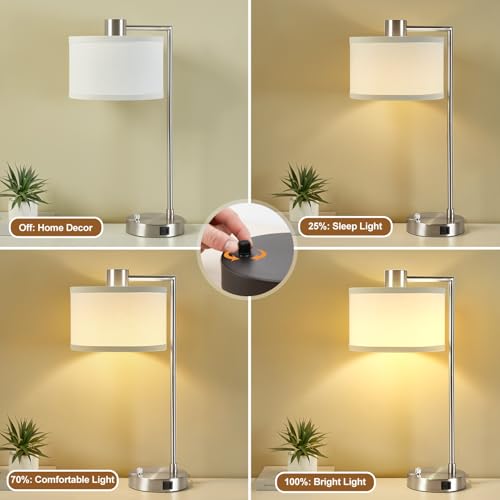 Silver Table Lamp Set of 2, Dimmable Bedside Lamps for Night Stand, USB A+C - color: Silver