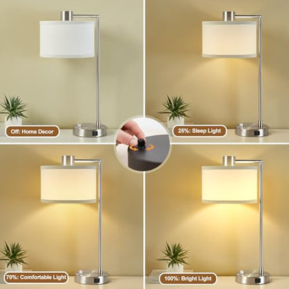 Silver Table Lamp Set of 2, Dimmable Bedside Lamps for Night Stand, USB A+C - color: Silver