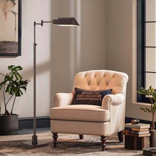 GyroVu Traditional Height Adjustable Pharmacy Floor Lamp with 350° Swing Arm, Color Temperature Adjustable Standing Lamp Metal Shade for Living Room Reading House Bedroom Home Office(Bronze) - color: Bronze