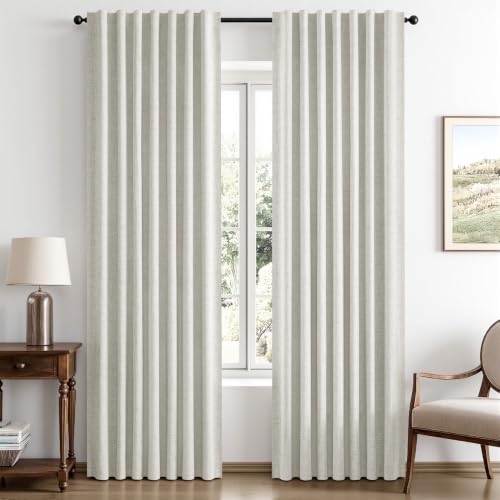 MIULEE 100% Blackout Linen Curtains 42 x 63 Inch Birch White 2 Panels - color: Birch White, size: 42"W x 63"L (Pack of 2)