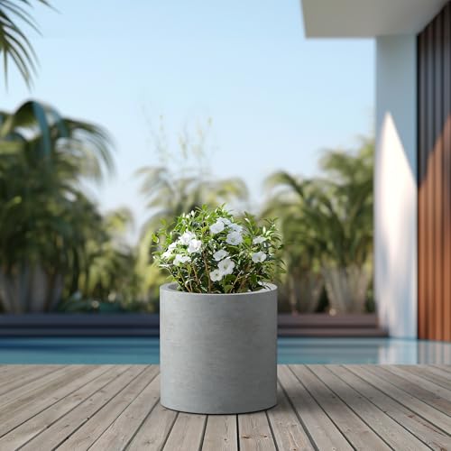 Kante Large Round Cylinder Pale Gray Concrete Planter 15.8" Tall, Outdoor - color: Natural Concrete, size: 15.7" Dia
