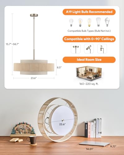 VONLUCE 23.6" Boho Rattan Chandelier, 6-Light Rattan Ceiling Light Fixture - color: Brushed Nickel, size: 24inch
