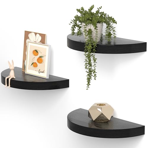 Olakee Floating Shelves for Wall Set of 3, 15.4" Rustic Wood Wall Mounted Shelves for Bathroom, Bedroom, Living Room, Kitchen, Office – Heavy Duty Decorative Storage Shelves – Black
