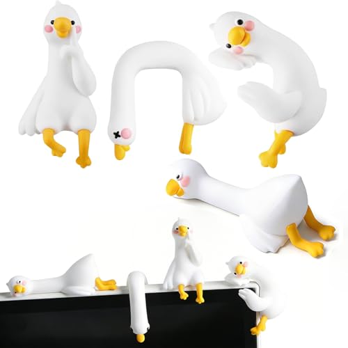 4Pcs Resin Goose Figurines, Mini Lazy Ducks Statues for Computer Monitor Decor, Car Dashboard/Desk/Photo Frame/TV/Office Accessories, Funny Gift & Decorations (White-Duck) - color: White-duck