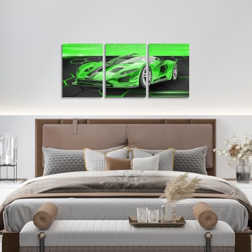 Feelyou Race Car Wall Art 12" x 16" x 3 - color: Bean Green