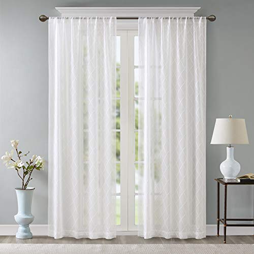 Madison Park Embroidered Diamond Irina Sheer Curtain 50x95 White - color: White, size: 50"W x 95"L (Pack of 1)