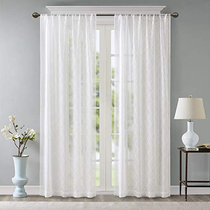 Madison Park Embroidered Diamond Irina Sheer Curtain 50x95 White - color: White, size: 50"W x 95"L (Pack of 1)