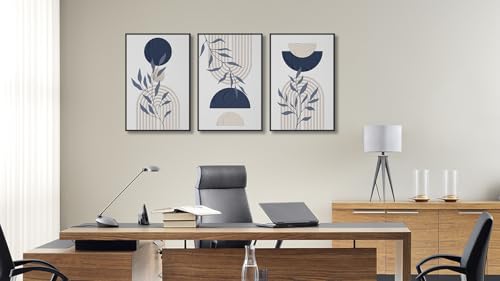 Large Framed Boho Wall Art, Mid Century Botanical Line Art, 16"x24"x3 - color: neutral, size: 16" X 24" X 3pcs Framed
