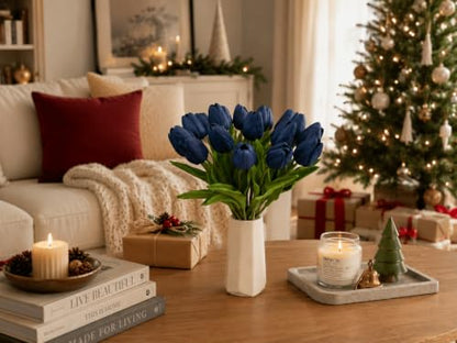 Mandy's 20 Stems Navy Blue Artificial Tulip Flowers for Home Centerpieces - color: Navy Blue