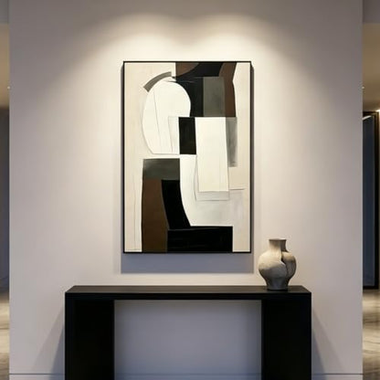 QKF Neutral Geometric 3D Texture Black Aluminum Frame Canvas Wall Art - color: Brown & Black Abstract