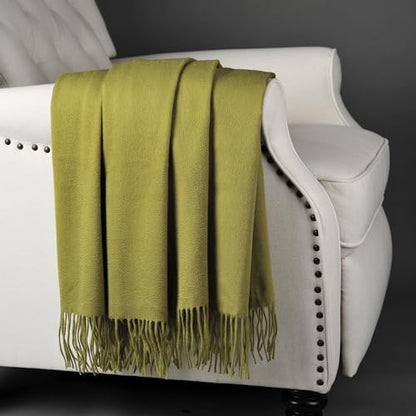 CUDDLE DREAMS Premium Cashmere Throw Blanket with Fringe (Bamboo Green) - color: Bamboo Green