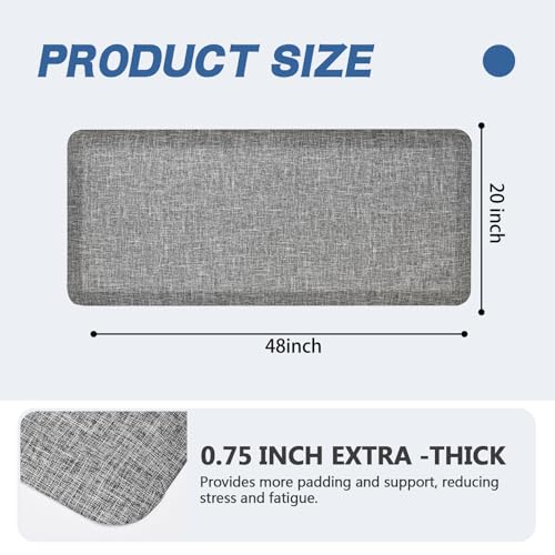Anti Slip 3/4 inchs Anti Fatigue Kitchen Floor Mat, Ergonomic Comfort Standing Mat, Waterproof Kitchen Runner for Home, Kitchen, Office, Laundry, Garage (Light Gray, 24" x 70" -0.75") - size: 70"L x 24"W x 0.8"Th