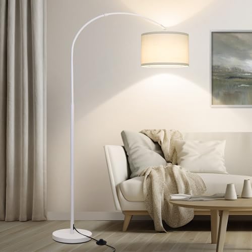 Arc Floor Lamp, White Standing Light with Adjustable Head and Pedal Switch - color: White