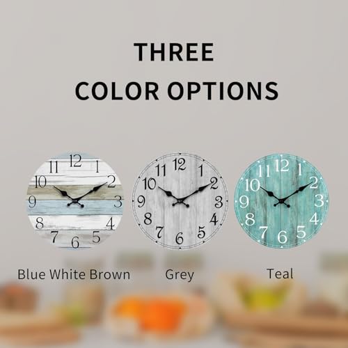 12 Inch Wall Clock, Silent Battery Operated Analog Clock, Blue - color: A-blue White Brown, size: 12"