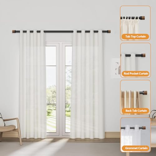 2 Pack Boho Rustic Adjustable Wood Curtain Rod 32-88 Inch, Black - color: Black, size: 32"-88"|2 PACK