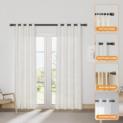 1 Pack Boho Rustic Adjustable Wood Curtain Rod 32-88 Inch, Black - color: Black, size: 32"-88"|1 PACK