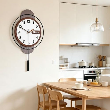 Large Wall Clock Acrylic Wood Silent Battery with Pendulum,12.6x22.8in - color: 6789-black