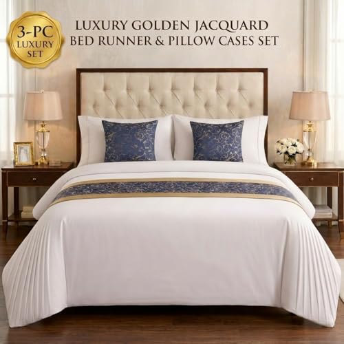 Jacquard Bed Runner Set with 2 Pillow Covers, No Filling, Bedding Decor - color: Blue, size: King