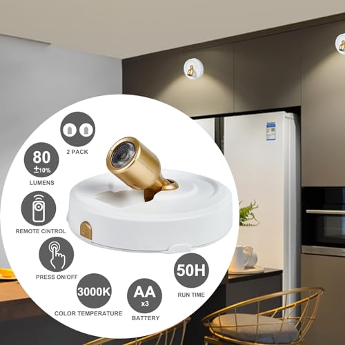 Wireless Spotlight Battery Operated with Remote Control, 2-Pack Under Cabinet Closet Light with Timer Function for Under Counter, Shelf, Bookcase, Cabinet, Paintings, Pictures, Accent - color: White Gold