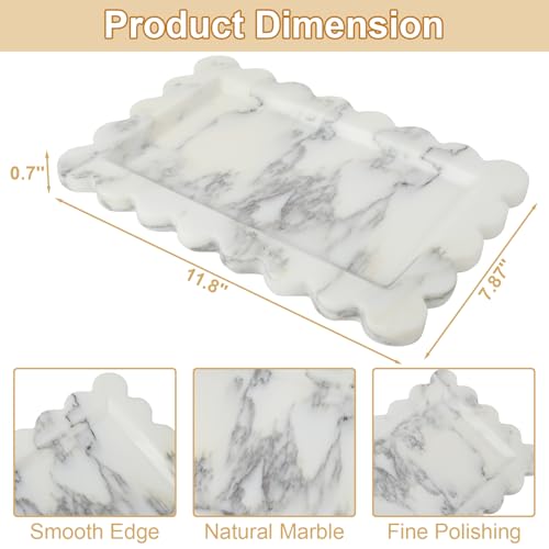 100% Marble Vanity Tray for Bathroom Counter, Kitchen, Coffee 11.8" - color: Calacatta White