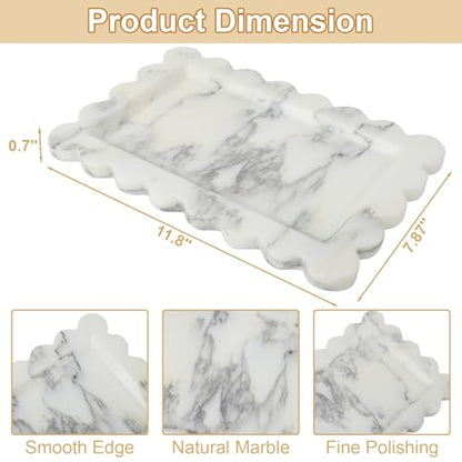 100% Marble Vanity Tray for Bathroom Counter, Kitchen, Coffee 11.8" - color: Calacatta White