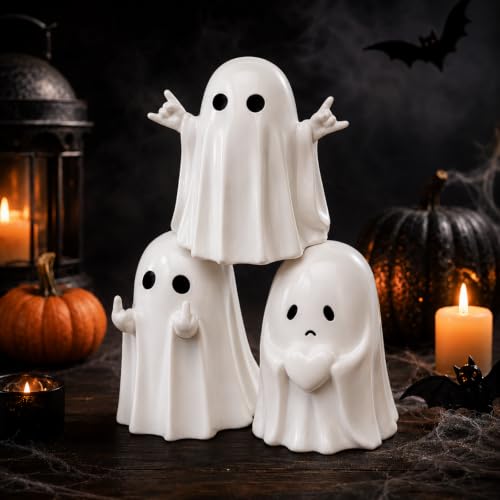 Halloween Ghost Figurine Cute Spooky Ghost Statue Indoor Decorations Farmhouse Tiered Tray Decor for Home, Desk, Party Decor - color: 3pcs