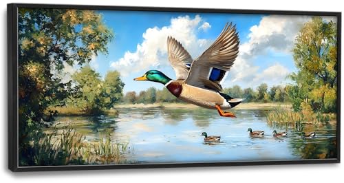 Farmhouse Duck Large Wall Art Framed Rustic Wall Decor for Living Room Lake Duck Hunting Pictures Oversized Canvas Print Painting Modern Extra Large Framed Artwork for Bedroom Office 60"x30" - color: Duck, size: 60"L x 30"W