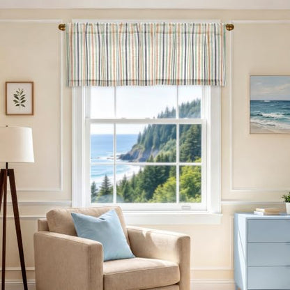 jinchan Linen Boxter Stripe Valances for Window 16 inch,Coastal,1 Panel - color: Boxter Stripe | Multi Coastal on Linen, size: 50"W x 16"L (Pack of 1)