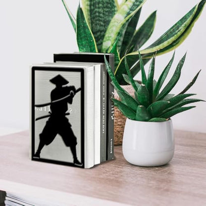 Peacoblue 5.3"x4.3"x7.9" Metal Bookends, Heavy Duty Book Ends for Shelves - style: Japanese Samurai