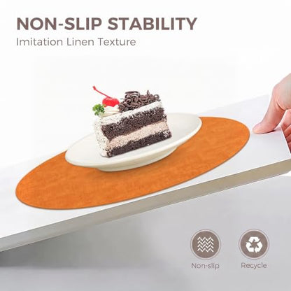 13" Round Placemats Set of 6, Reversible Faux Leather Wipeable Table Mats - color: Orange