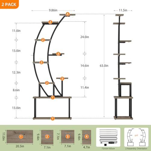2 Pack Plant Stand Indoor with Grow Lights, 9 Tier Large Tall Plant Shelf