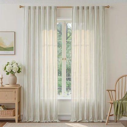 MYSKY HOME Green Striped Curtains for Living Room 96 Inches Long 2 Panels - color: Green, size: 50"W x 96"L (Pack of 2)