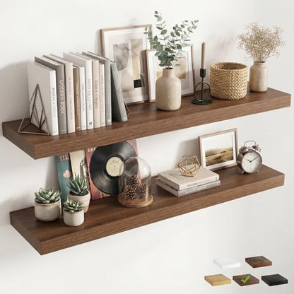 Venusmiles 12 inch Deep Floating Shelves for Wall, 55" Wide, Walnut, 2-Pack - color: Walnut Finish, size: 55"w x 12"d, 2p