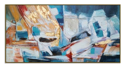 Yihui Arts Abstract Canvas Wall Arts Hand Painted Oil Paintings with Gold Foil and Floating Frame - color: Framed Abstract Artwork, size: 32"L x 16"W