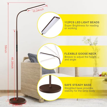 Dimunt LED Floor Lamp, Stepless Adjustable 3000K-6000K Colors, Brown - color: Brown