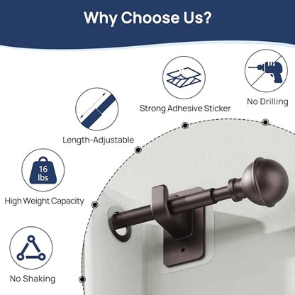 ENJOYBASICS Curtain Rods No Drilling for Renter, 28-60" Adjustable, Bronze - color: Bronze, size: 27-65"