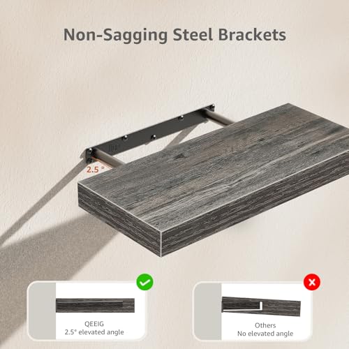 QEEIG Bathroom Floating Shelves for Wall (Grey, Set of 2, 15.7") - color: D. Grey, size: 15.7"