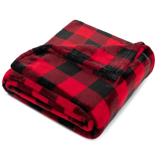 PAVILIA Black and Red Buffalo Plaid Fleece Throw Blanket for Couch, Soft Checkered Flannel Blanket for Sofa, Plaid Christmas Couch Throw Bed, Warm Cozy Decorative Blanket Fall Decor Gift, 50x60 - color: Plaid Red/Black, size: 50 x 60 Inches - Throw