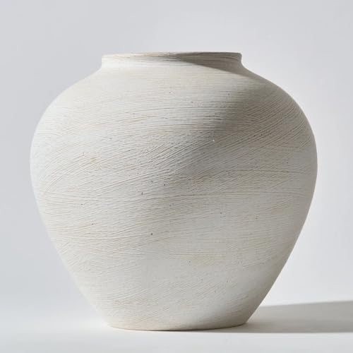 SilkSerenade Large Round Vase for Bedroom Kitchen Living Room Table, Contemporary Farmhouse Decorative Flowers Iron Vases, Rustic Earthy Japandi Wabi Sabi Modern Centerpieces (Brushed Round Large) - color: Brushed Round Large