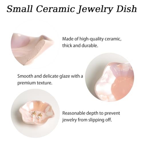 Ceramic Ring Dish, Jewelry Trinket Tray for Rings and Earrings - color: Iridescent Pink