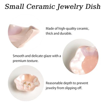 Ceramic Ring Dish, Jewelry Trinket Tray for Rings and Earrings - color: Iridescent Pink