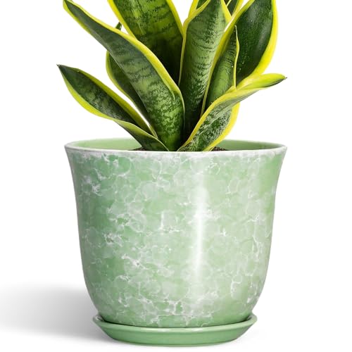 Ceramic Planter - 8 Inch Plant Pot for Indoor, Green - color: Gemstone Apple Green, size: 8 Inch