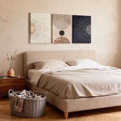 HCJWCXD 3 Pcs Boho Sun Line Canvas Wall Art 16x24 Inch - color: Black, White, and Gold, size: 16x24 Inches