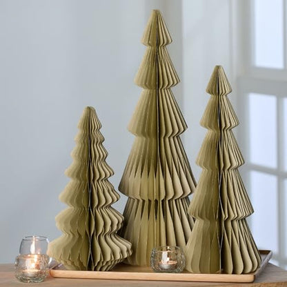 Winter Honeycomb Set of 3 Paper Trees (Large Set 3 Moss) - color: Large Set 3 Moss