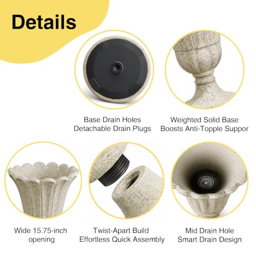 NicBex 24" Tall Urn Planters for Outdoor Plants Set of 2 - Beige Petal - color: Beige - Colorful