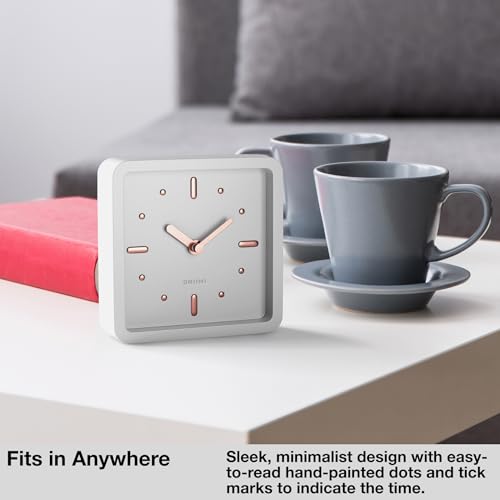 Driini Small Square Modern Desk Clock – Silent Analog, White and Rose Gold - color: White