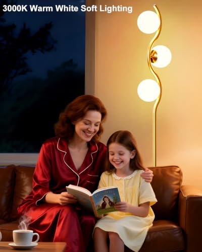 Lightdot 60IN Gold Floor Lamp Stepless Dimmable Globe Floor Lamps with 3Pcs 3000K Bulbs Included Eye-Friendly Mid Century Standing Lamps with 5Lbs Heavy Base for Living Room/Bedroom/Sofa Beside - color: 3 Globe-Gold S