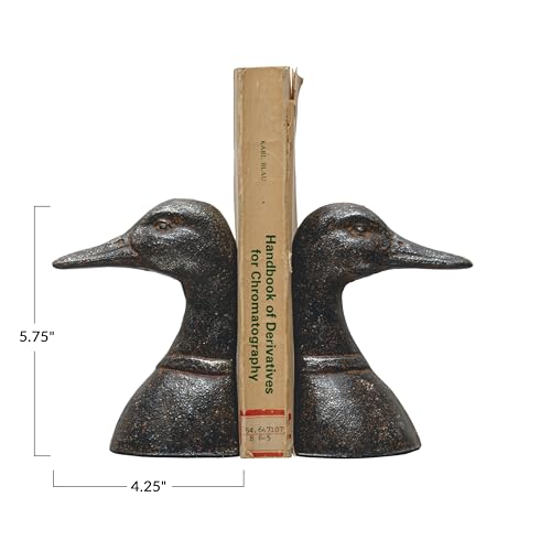 Creative Co-Op Decorative Distressed Cast Metal Duck Head Bookends, Black, Set of 2 - color: Black