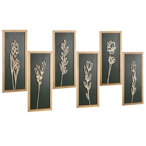 Wesiti 6 Pcs 3D Boho Wall Art, Wooden Floral Bedroom Wall Decor, Green - color: Green